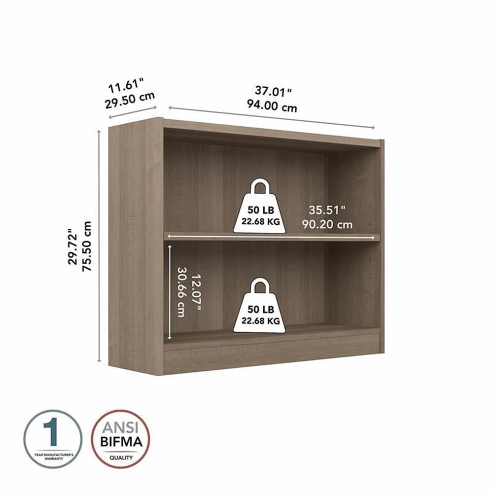 Bush Furniture Universal Small 2 Shelf Bookcase in Ash Gray - Compact Storage Solution for Books, Toys & Decor | Perfect for Home, Office & Dorm Rooms