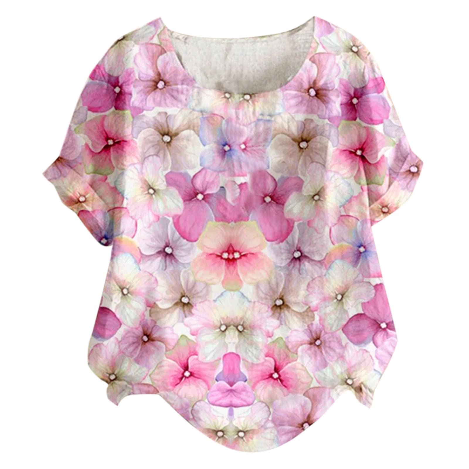 Women's Casual Summer Pink Gradient Floral Print Hawaiian Shirts - Breathable Workout Tops & Beach Vacation Wear for Ladies