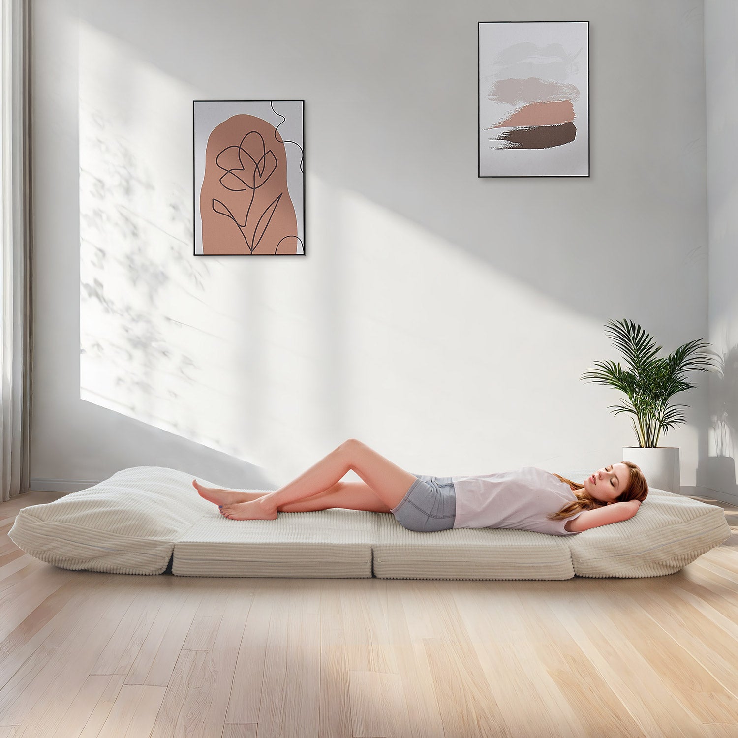 MAXYOYO Foldable Corduroy Bean Bag Sofa Bed with Washable Cover - Perfect for Living Room Lounging, Dorm Room Comfort & Kids Play Area