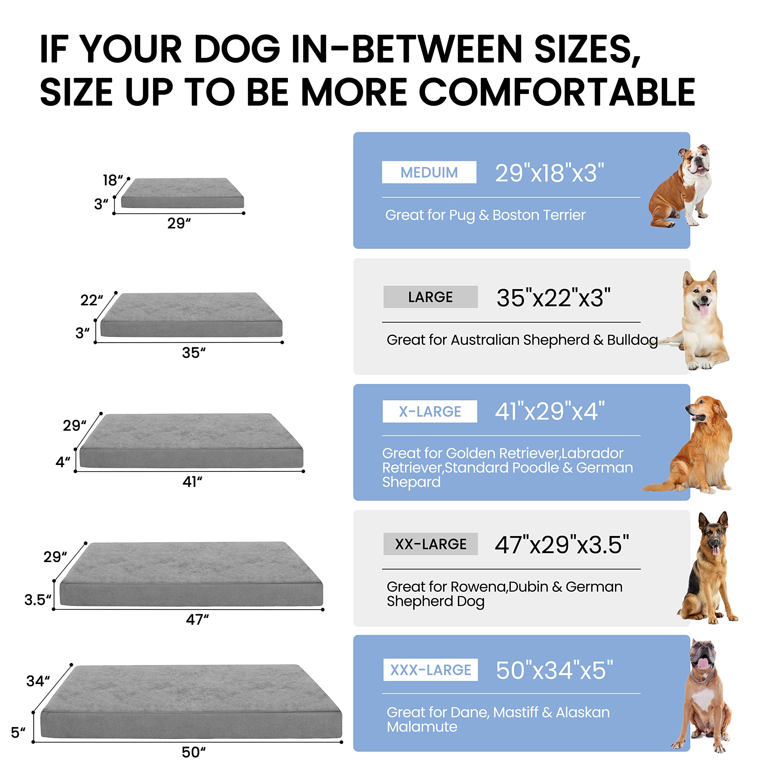 Jumbo Orthopedic Memory Foam Dog Bed for Large Dogs - Cooling Gel, Washable & Waterproof with Removable Cover - Perfect for Crates, Kennels & Home Use