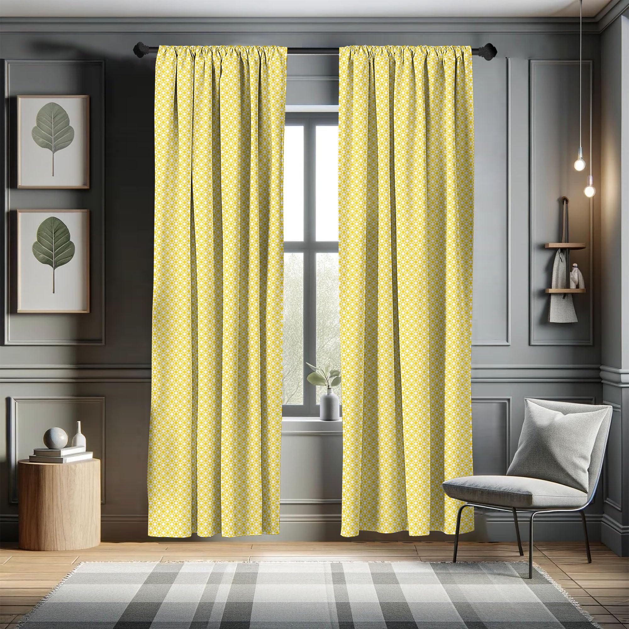 Ambesonne Yellow and White Geometric Print Curtains - 2 Panel Set, 28