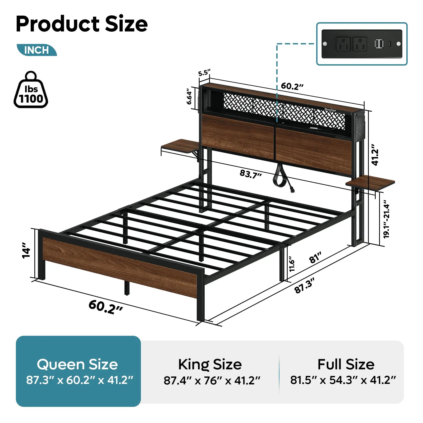 Bestier Full/Queen/King Size Bed Frame with Headboard - Sturdy Metal Platform Bed with Noise-Free Design - Perfect for Master Bedroom, Guest Room & Dormitory