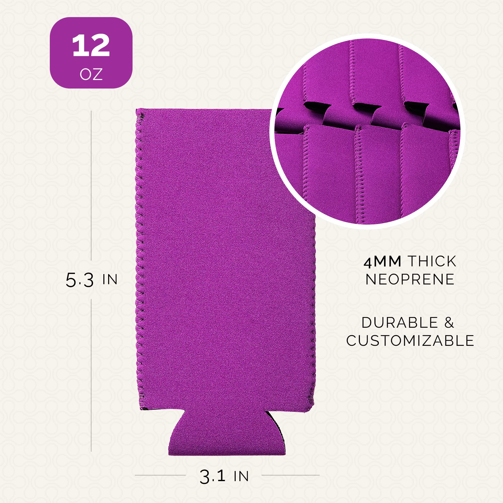 12 Pack Slim Neoprene Can Cooler Sleeves - Foldable Insulators for 12oz Beer & Soda Cans - Sublimation Ready Blank Skinny Beverage Coolers (Purple) - Perfect for Parties, BBQs, Camping & Outdoor Events