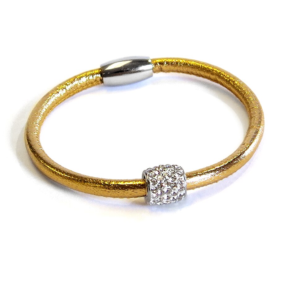 Liza Schwartz Single Metallic Bedazzle Nappa Leather Bracelet for Women - Elegant Fashion Jewelry Gift for Birthday, Anniversary & Special Occasions