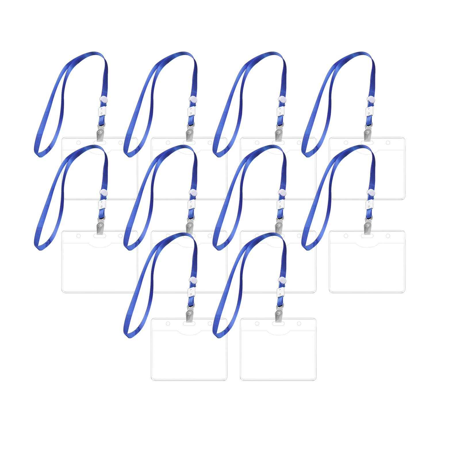 Blue ID Lanyard with Breakaway Holder - Clear Plastic Card Sleeve for Office & School Use