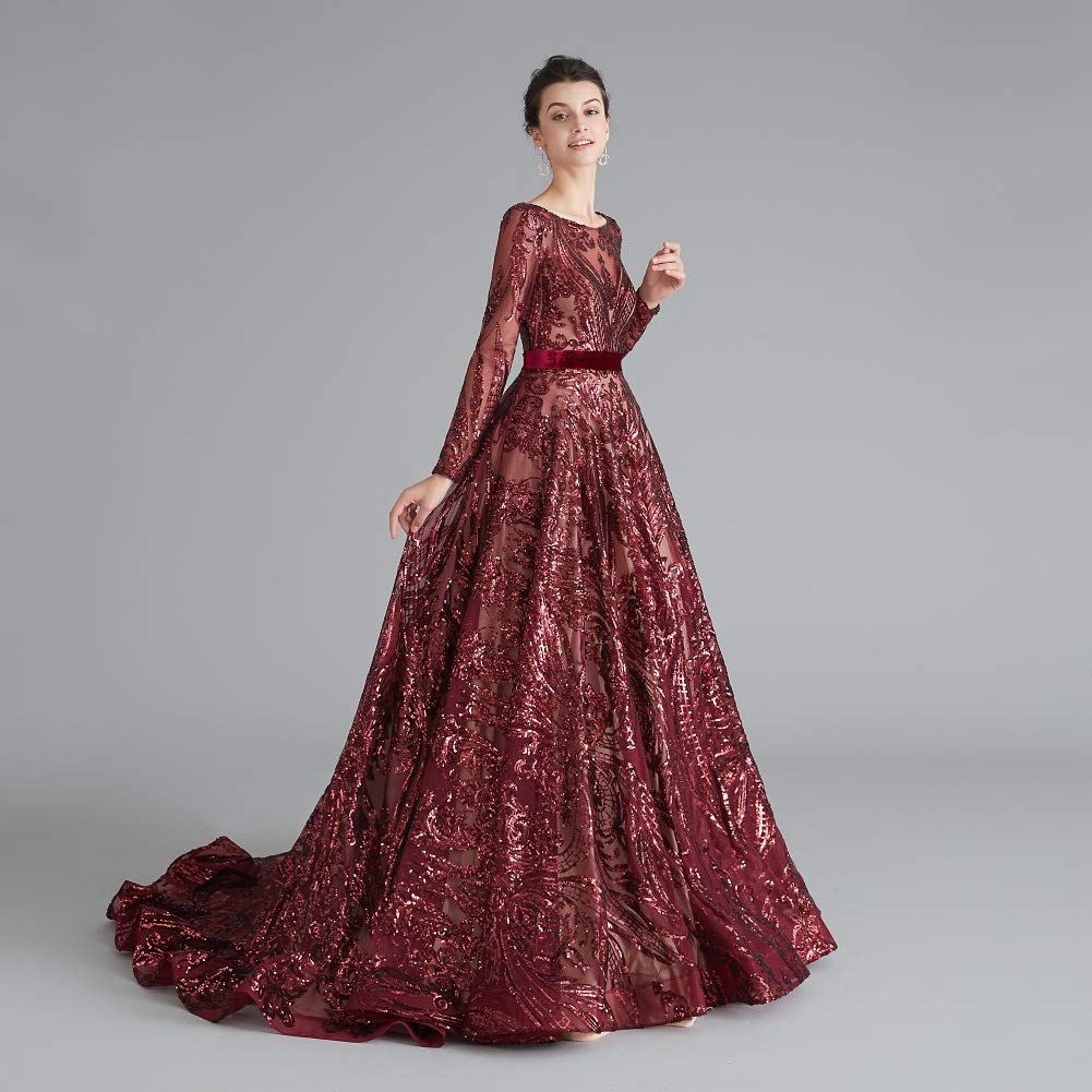 Elegant Women's Sequin Evening Gown with Chapel Train - Luxury Prom Dress for Formal Events, Weddings & Special Occasions