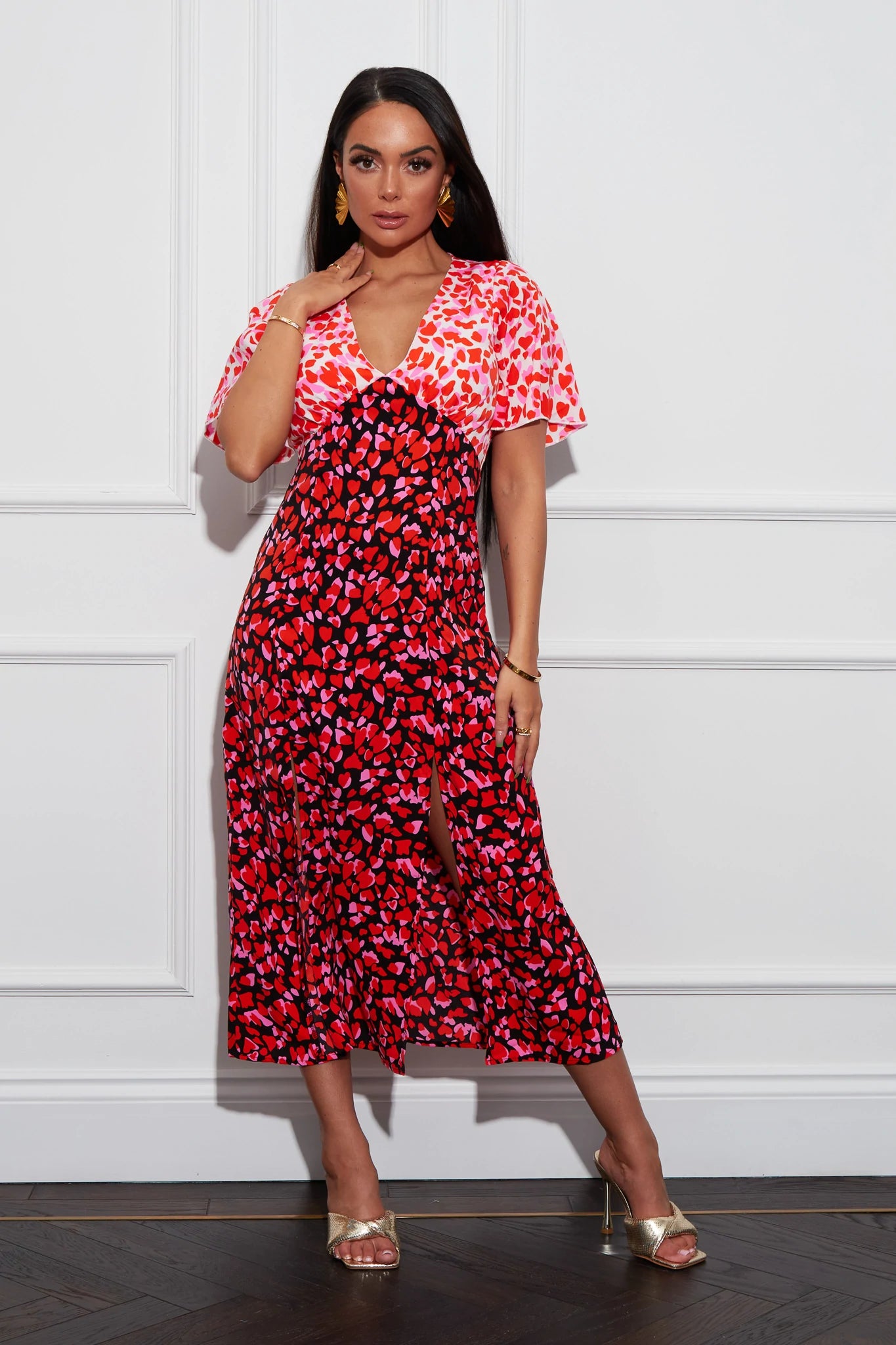 Levi Angel Sleeve Midi Dress for Women - Flowy A-Line Summer Dress with Puff Sleeves (Multiple Colors) - Perfect for Beach Vacation, Date Night & Casual Outings