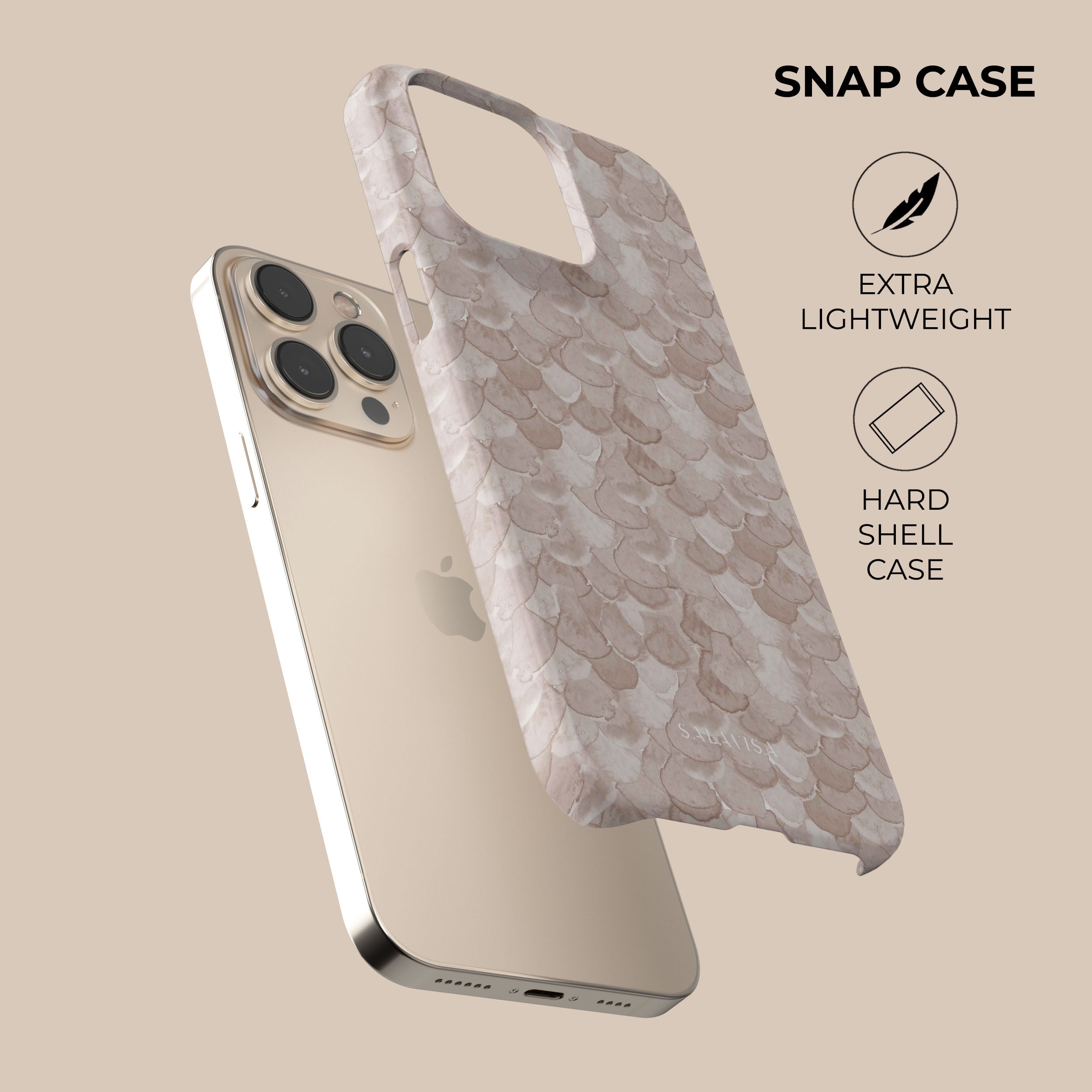 Beige Watercolor Reptile Phone Case for iPhone 15/14/13/12 Pro Max - Cute Artistic Snake Skin Design Slim Protective Cover - Perfect for Outdoor Adventures, Travel & Daily Use