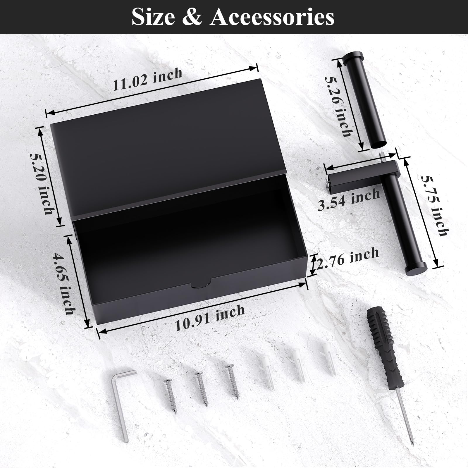 Stainless Steel Wall Mounted Toilet Paper Holder with Storage Shelf & Tampon Holder - Double Roll Bathroom Tissue Dispenser, Black - Perfect for Small Bathrooms, Powder Rooms & RVs