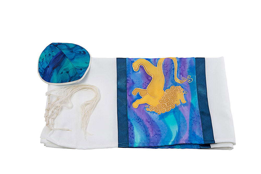 Blue Lion of Judah Tallit - Premium Bar Mitzvah Prayer Shawl from Israel | Handmade Hebrew Tallit for Jewish Ceremonies & Daily Prayers | Perfect for Synagogue, Weddings & Religious Celebrations