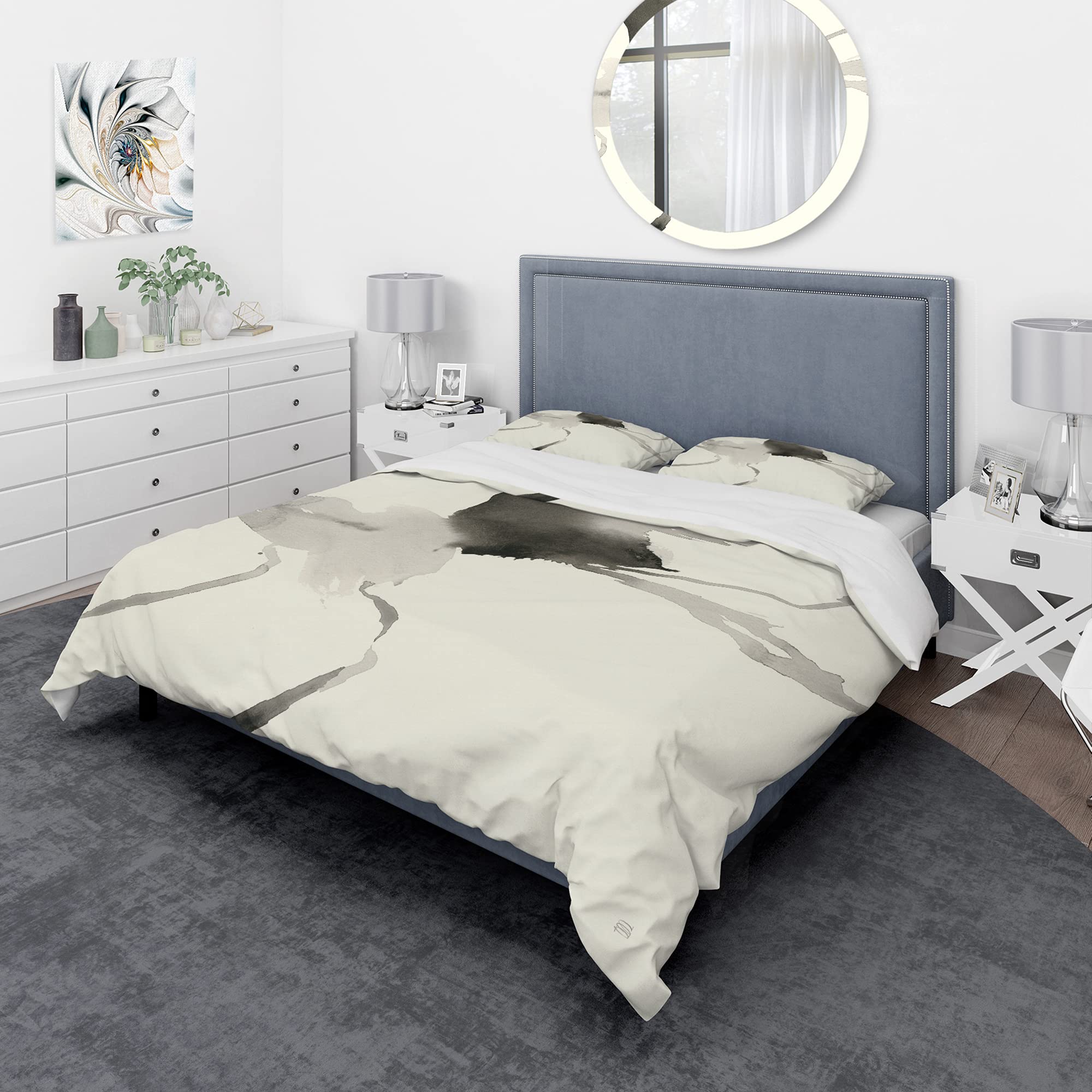 Minimalist Geometric Duvet Cover Set King Size - Modern Abstract Grey Bedding 3-Piece Set for All Seasons | Perfect for Contemporary Bedrooms & Guest Rooms