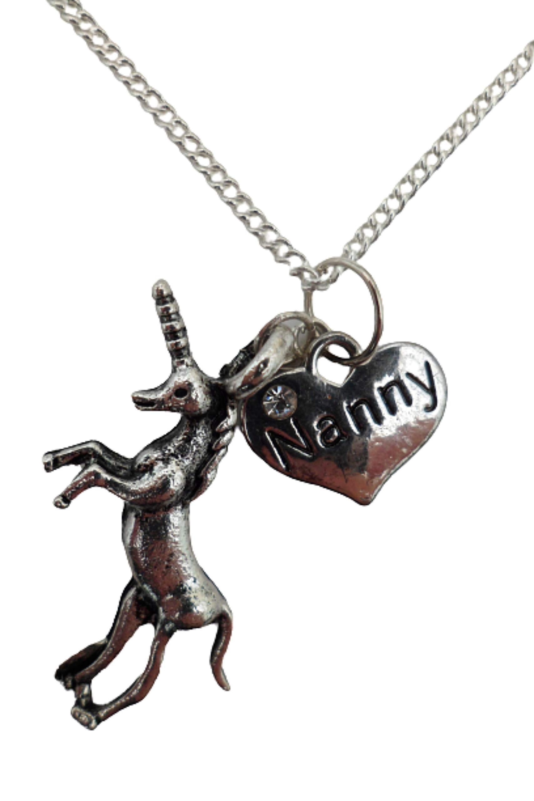 Sterling Silver Plated Heart Charm Necklace with Unicorn Pendant - Elegant Jewelry Gift for Women, Girls, Mothers & Nannies | Perfect for Birthdays, Anniversaries & Special Occasions