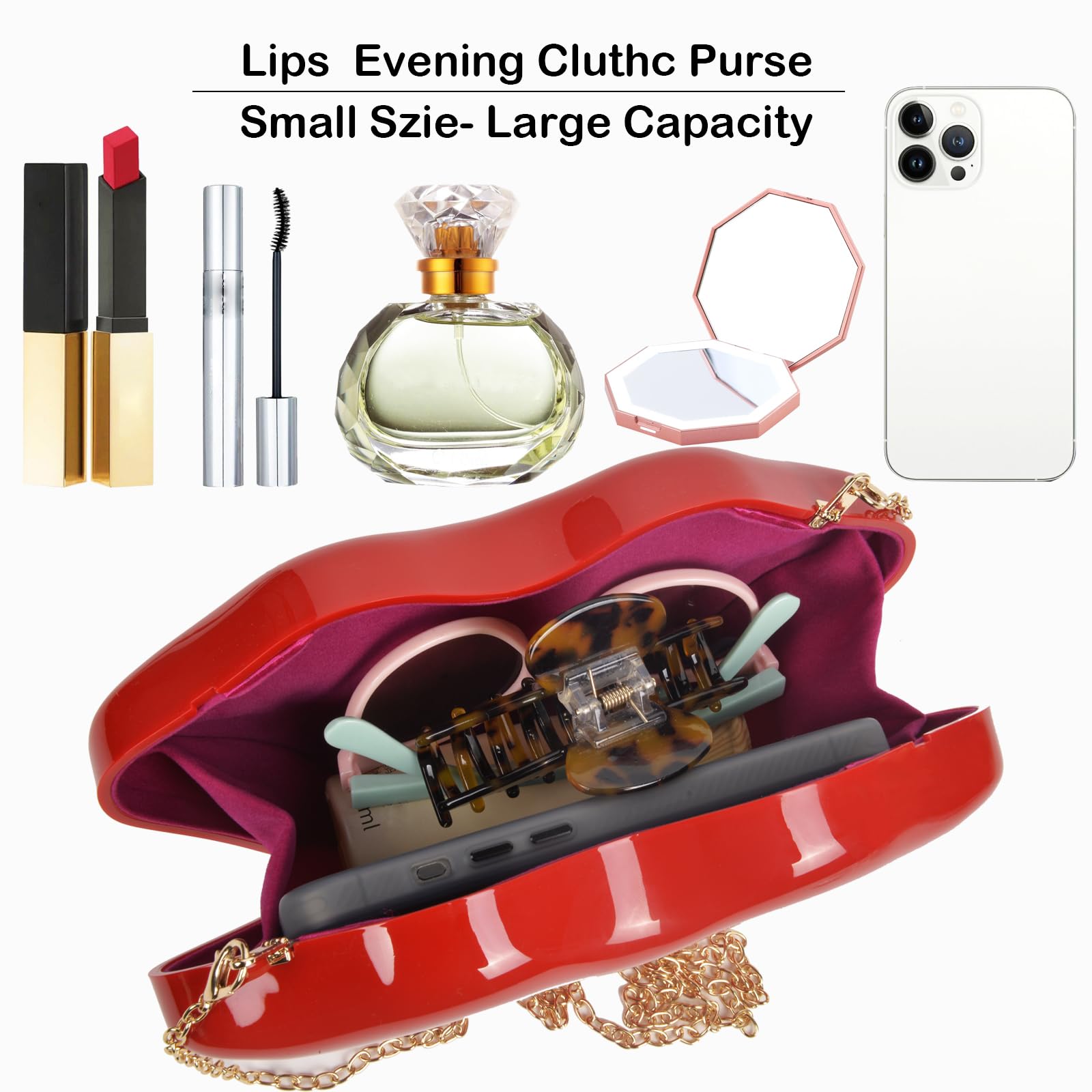 QZUnique Evening Clutch Purse - Acrylic Banquet Handbag for Women with Gold/Silver/Bronze Chain, Fashion Crossbody Shoulder Bag for Parties, Weddings & Special Occasions