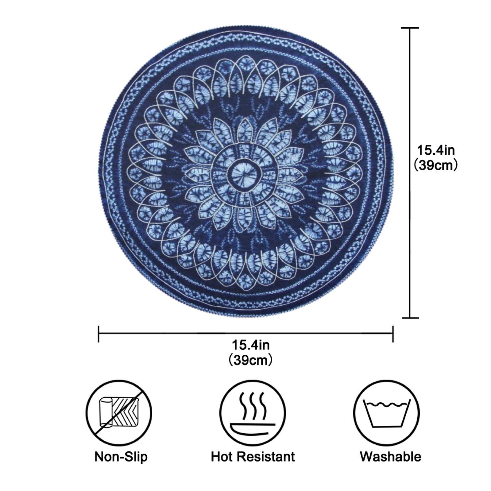 ALAZA Navy Blue Round Placemats Set of 4 - Waterproof Dining Table Mats for Kitchen, Home Decor & Holiday Settings | Perfect for Dinner Parties, Family Gatherings & Festive Decorations