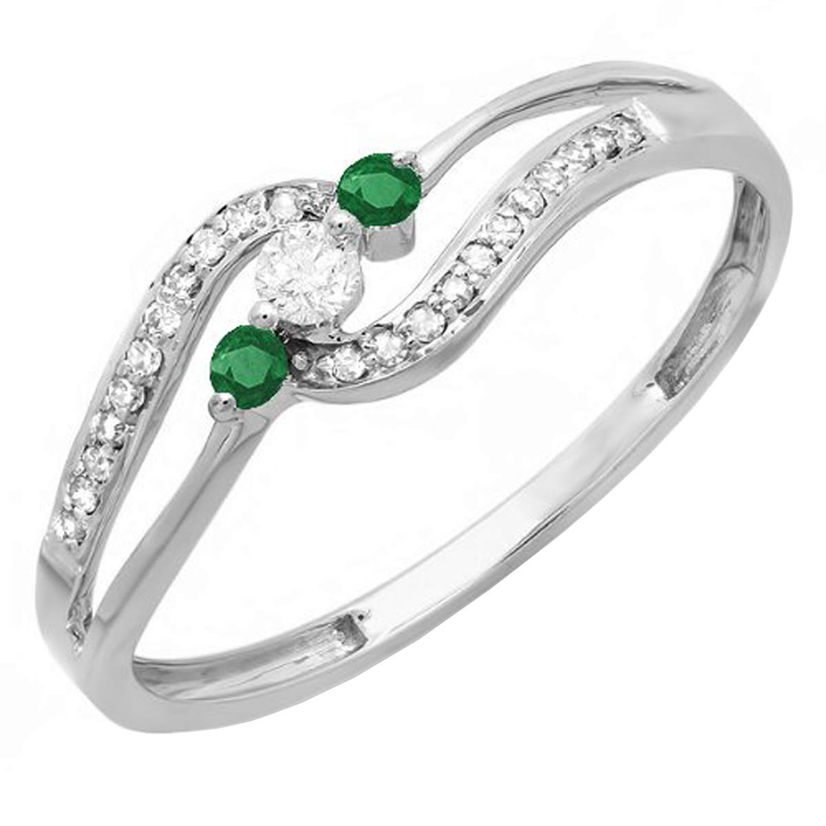 Dazzlingrock Collection 10K Solid White Gold Round Emerald & White Diamond Women's 3-Stone Engagement Promise Ring | Perfect for Proposals, Anniversaries & Special Occasions