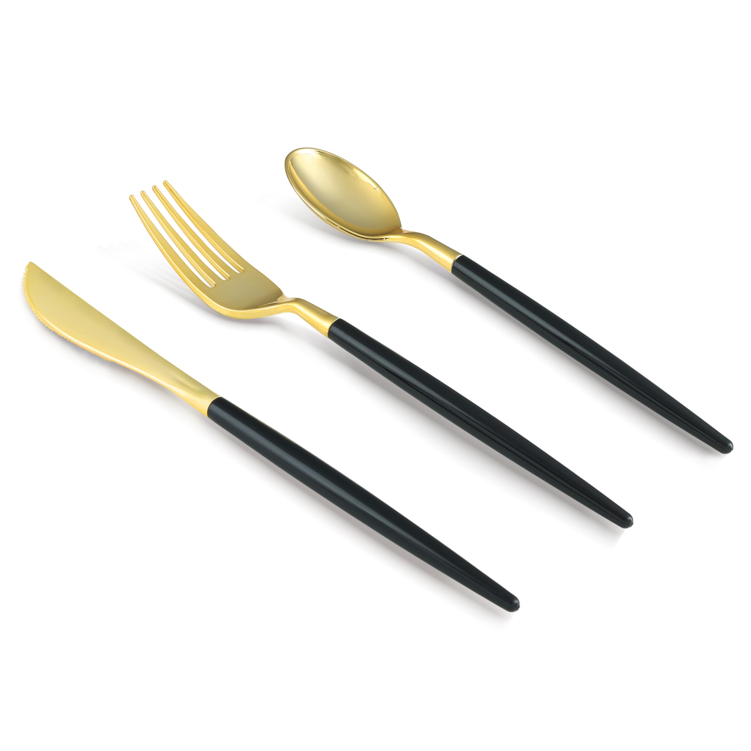 75-Piece Black & Gold Plastic Cutlery Set - 25 Knives, 25 Spoons, 25 Forks - BPA-Free Disposable Silverware for Parties, Weddings, Birthdays - Elegant Tableware for 25 Guests - Perfect for Catering, Events & Special Occasions