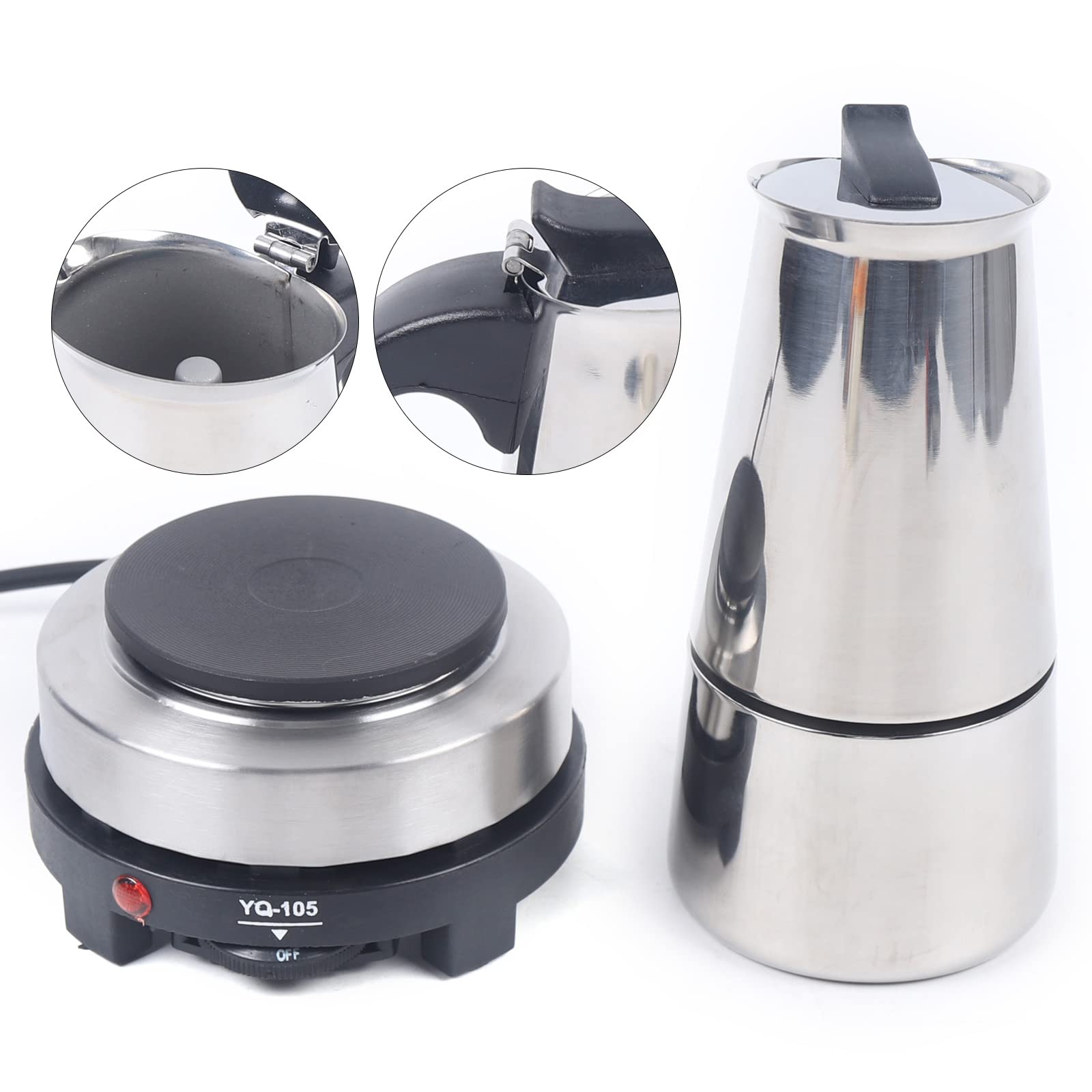 6 Cups Electric Stovetop Espresso Maker - Stainless Steel Moka Pot for Italian & Cuban Coffee - 300ml Cafetera - Perfect for Home, Office & Camping Brewing