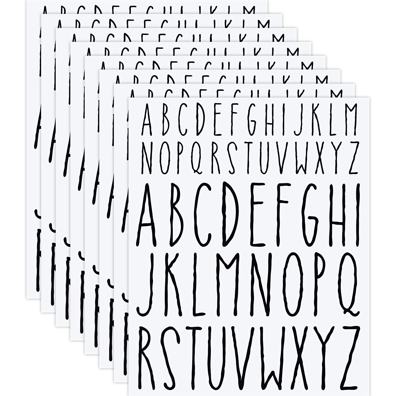 Black Alphabet Vinyl Letter Stickers - 8 Sheets Capital Letter Decals (1