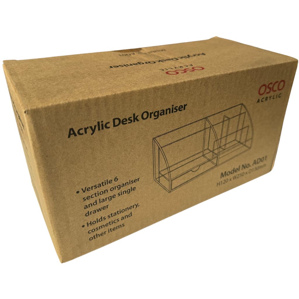 Clear Acrylic Desk Organizer with 7 Compartments & Pull-Out Drawer - Perfect for Office Supplies, Makeup & Cosmetics Storage (12
