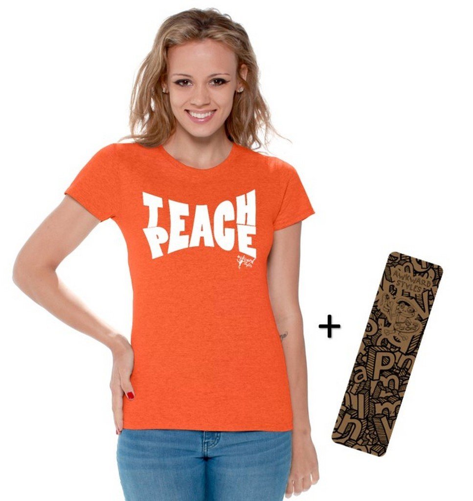 Awkwardstyles Women's Teach Peace Graphic T-Shirt - White Love Shirt with Free Bookmark - Casual Wear for Peace Activists & Teachers