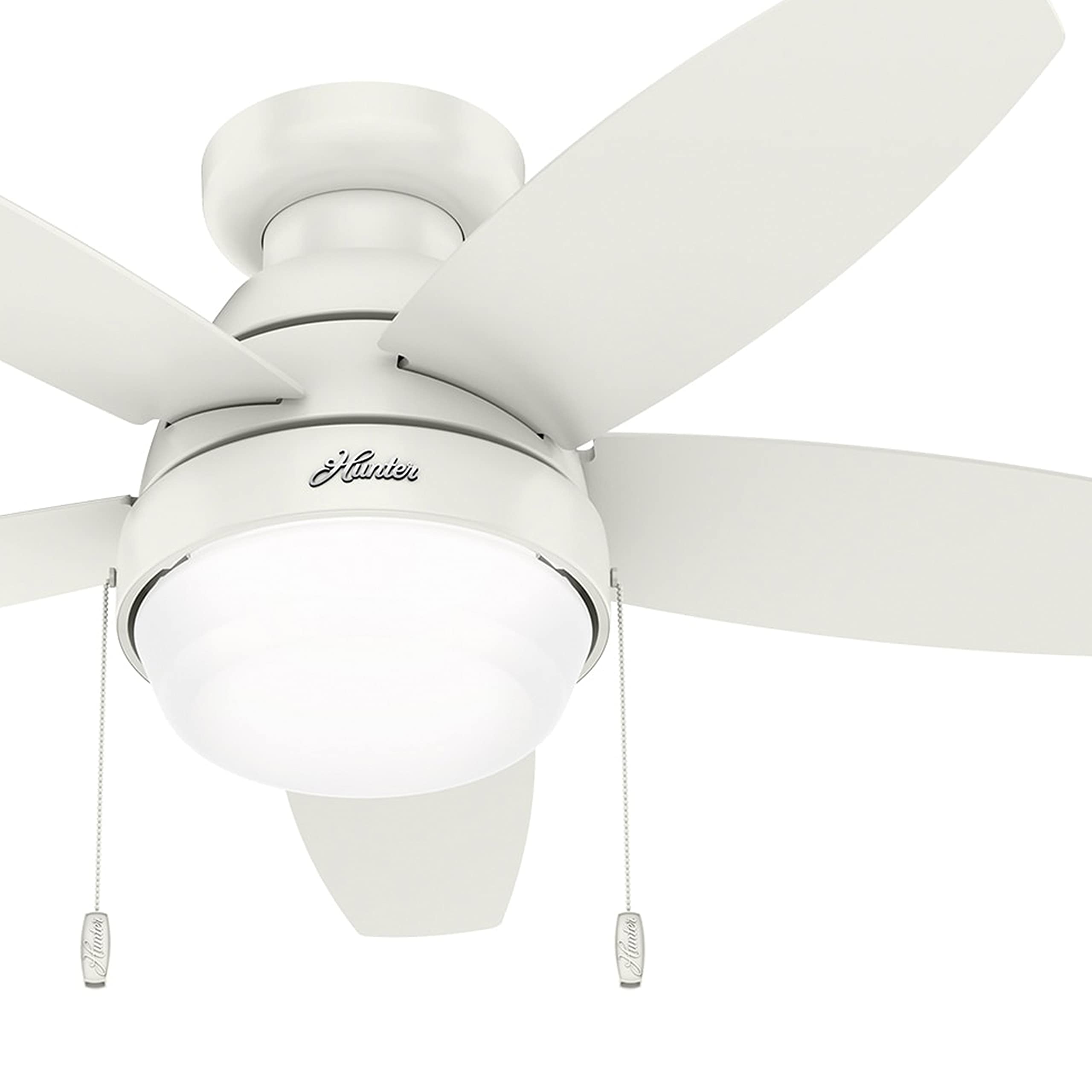 Hunter Fan 44 Inch Low Profile Fresh White Ceiling Fan with LED Light Kit - Indoor/Outdoor Use, Pull Chain Control - Perfect for Bedroom, Living Room, Patio & Covered Porch (Renewed)