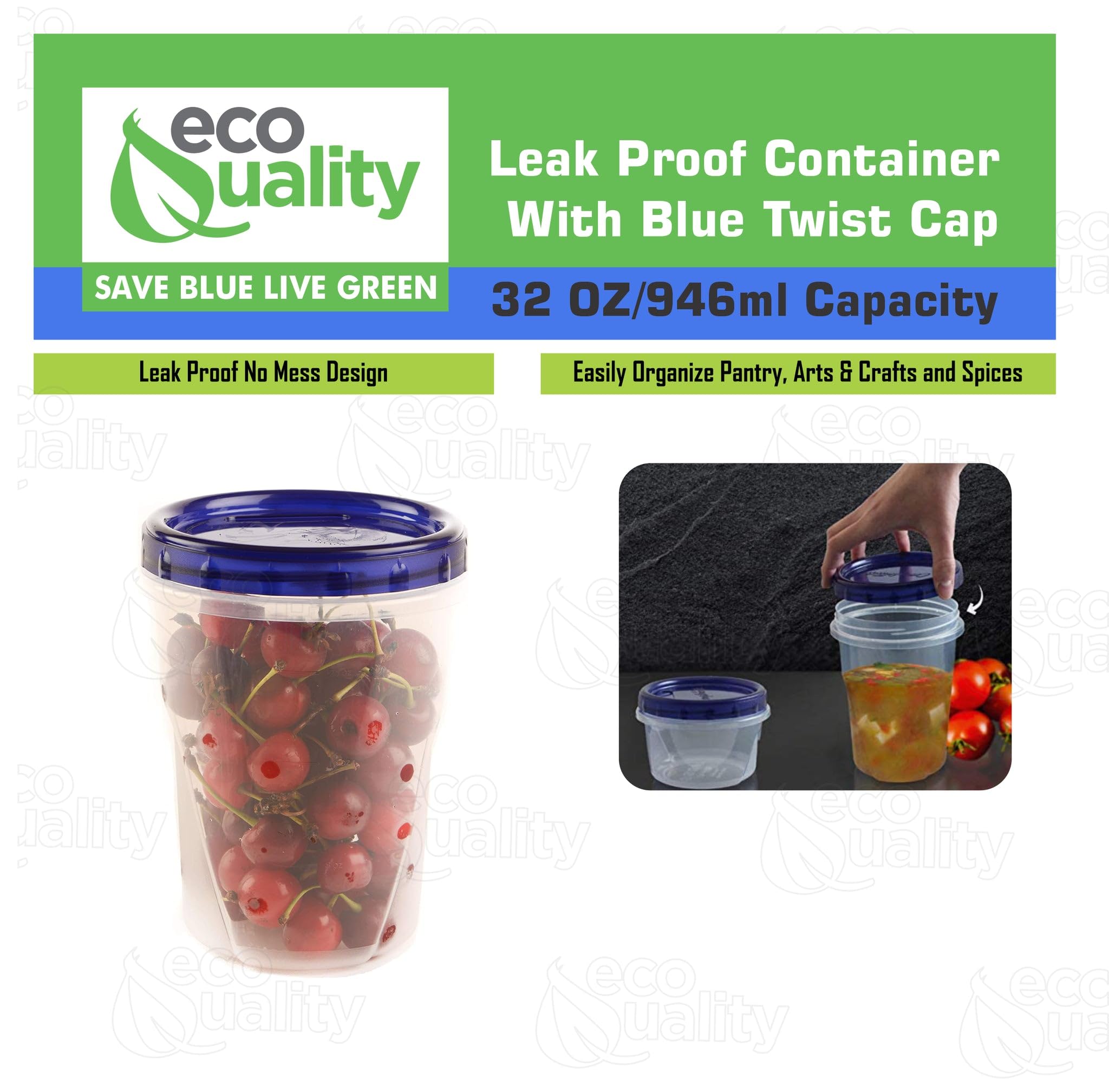 [12 Pack] 32oz Airtight Plastic Food Storage Containers with Twist & Seal Lids - BPA-Free, Leakproof, Reusable Meal Prep Containers for Lunch, Snacks, Leftovers & On-the-Go - Stackable Deli Canisters for Kitchen, Office & Picnics