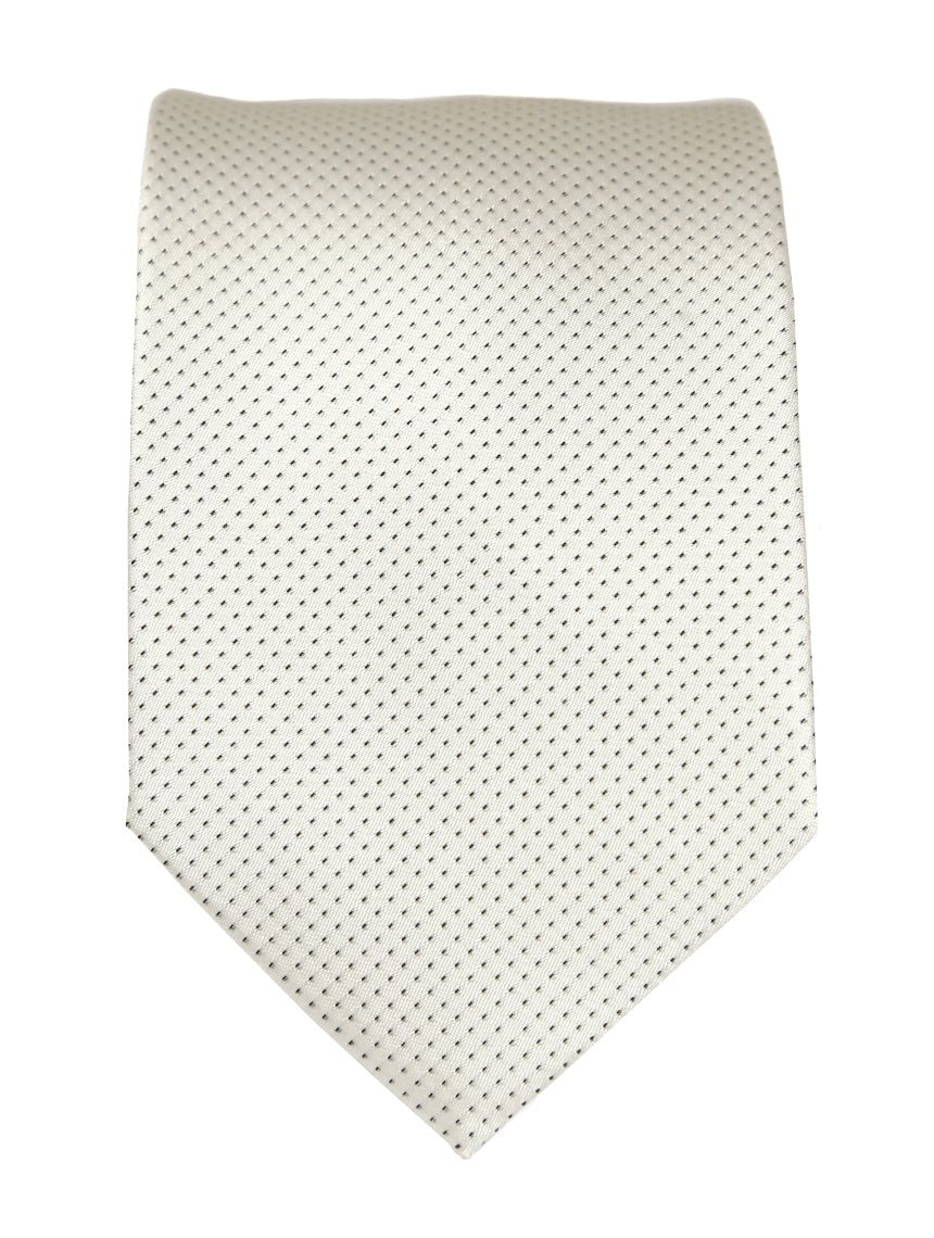 DÉCLIC Classic Microdot Tie for Men - White Silk Necktie | Perfect for Weddings, Business Meetings & Formal Events