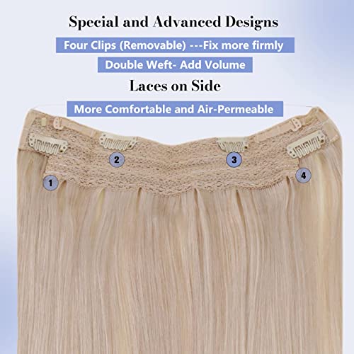 Premium Fish Line Halo Hair Extensions with Invisible Clips - Seamless 100% Human Hair Extensions for Length & Volume - Perfect for Weddings, Parties & Daily Styling