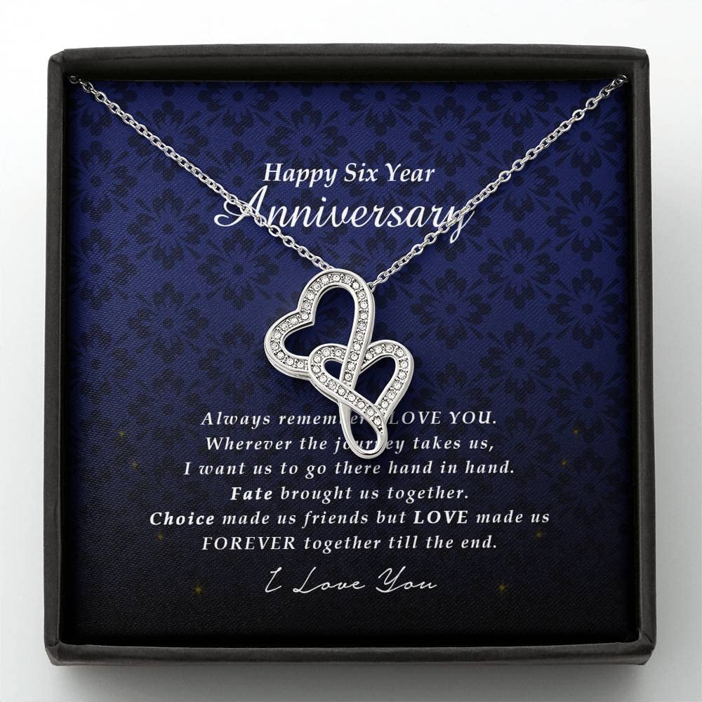 Customized Double Heart Necklace - 6 Year Anniversary Love Knot Pendant with Diamond Charm & Gift Box | Romantic Jewelry Gift for Wife, Girlfriend | Perfect for Anniversaries, Valentine's Day & Special Occasions