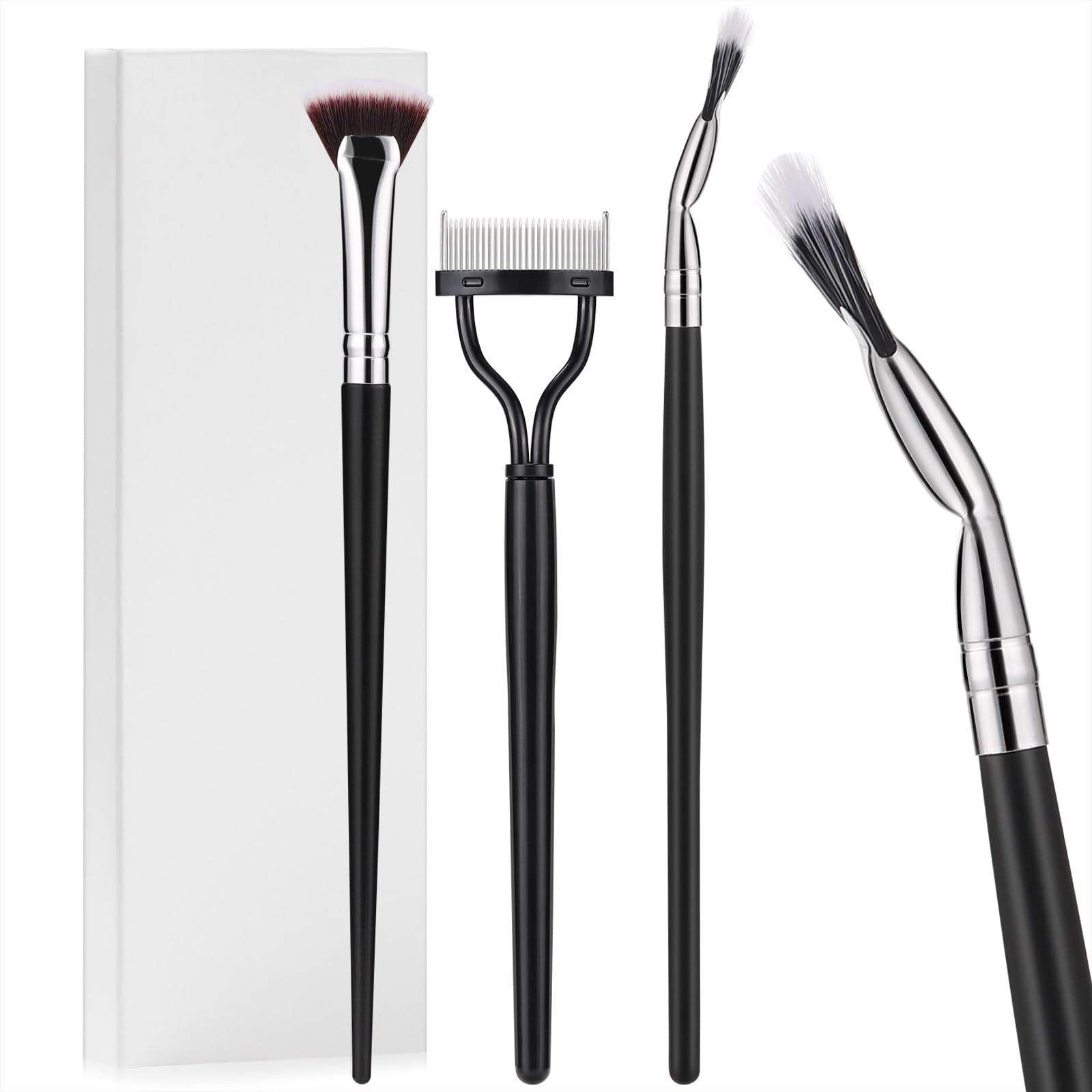 JASSINS 3PCS Professional Mascara Brush Set - Folding Angle Scalloped Lash Brush & Eyelash Comb for Natural Lifted Eyebrows, Clump-Free Eye Makeup Tools | Perfect for Daily Makeup, Salon Use & Travel Beauty Essentials