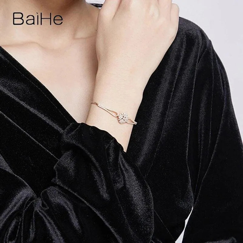18K Rose Gold Diamond Snowflake Bracelet for Women - Solid H/SI Natural Diamond Wedding Jewelry - Elegant Gift for Brides, Anniversaries & Special Occasions