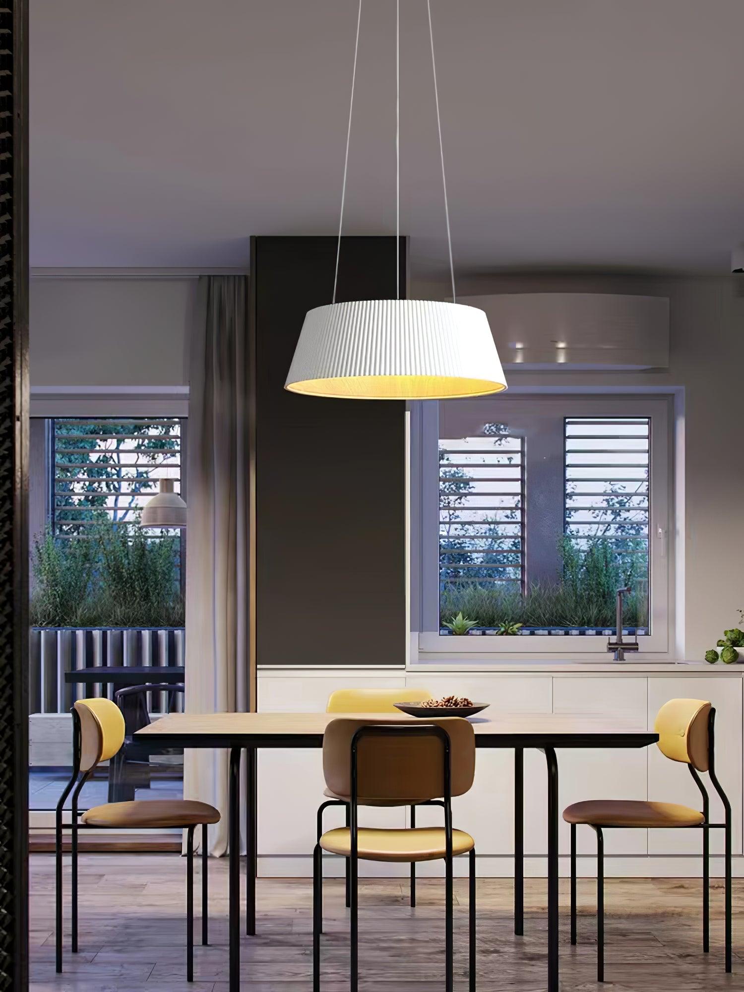Modern Ribbed Pendant Light - Sleek Minimalist Hanging Fixture for Kitchen Island, Dining Room & Bedroom Lighting - Dimmable LED Chandelier for Home Decor