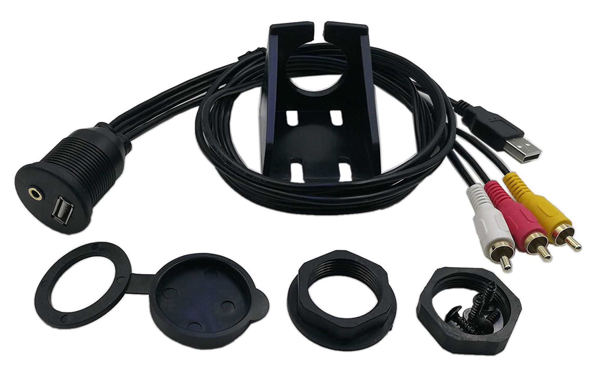 ZDYCGTime 3.5mm AUX & USB Panel Flush Mount Cable - USB & 3.5mm Audio Female to USB & 3 RCA Female Extension - Dash Mount, Car Audio, Marine, Motorcycle Installation (1M/3.3ft) - Perfect for Car Stereo, Boat Sound System & Motorcycle Audio Upgrades