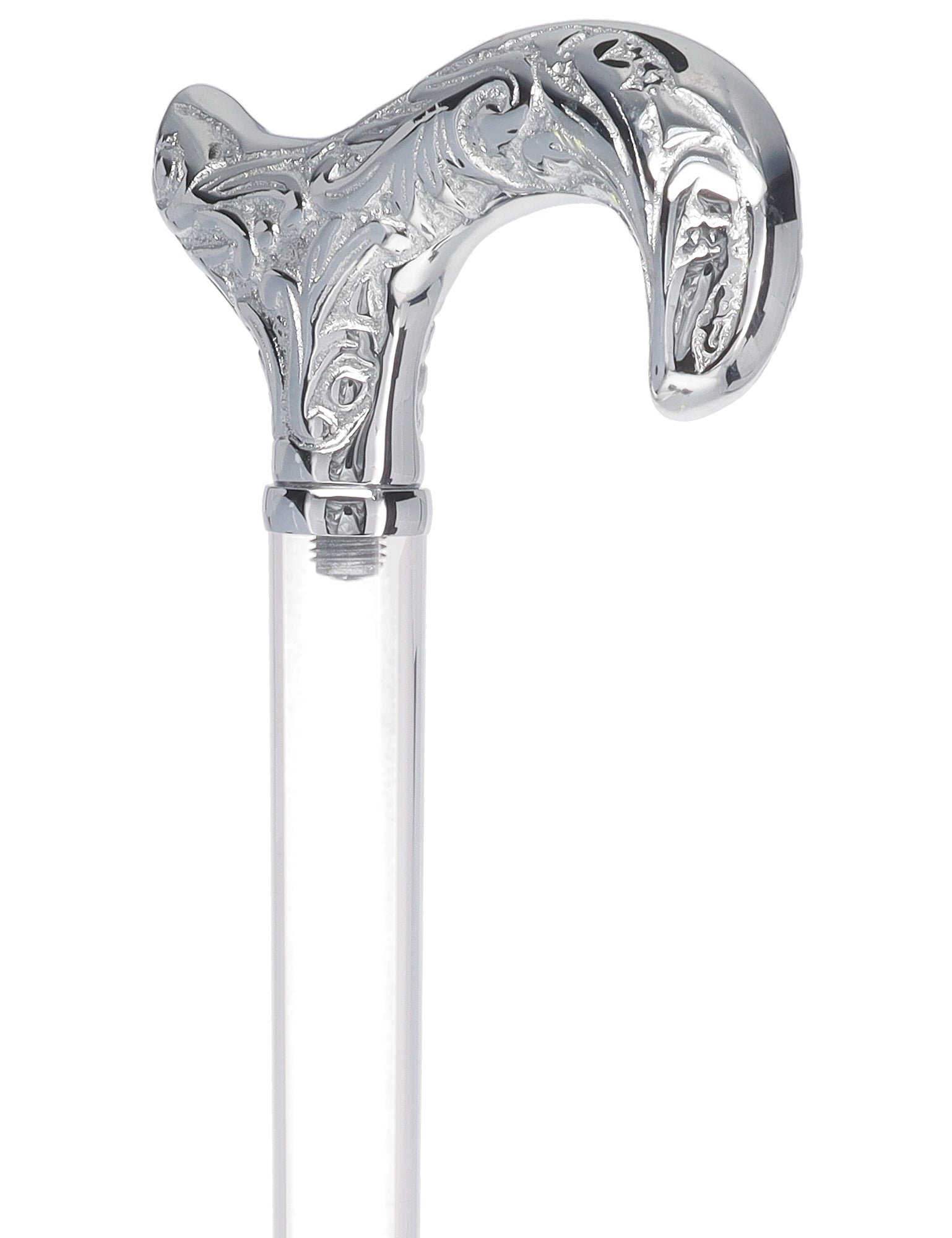 Elegant Chrome Derby Cane with Clear Acrylic Shaft - Premium Walking Cane for Men & Women - Comfortable Support for Daily Use, Travel, and Fashion Accessory