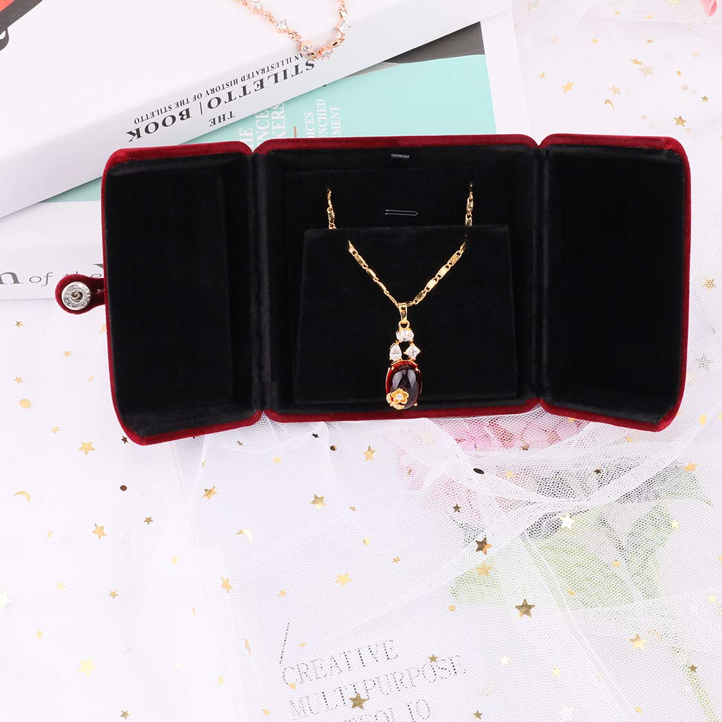 iSuperb Velvet Jewelry Box Set - Red Wine Pendant Necklace, Bracelet, Earrings Display & Storage for Engagement, Proposal, Wedding Gift - Elegant Jewelry Organizer for Women