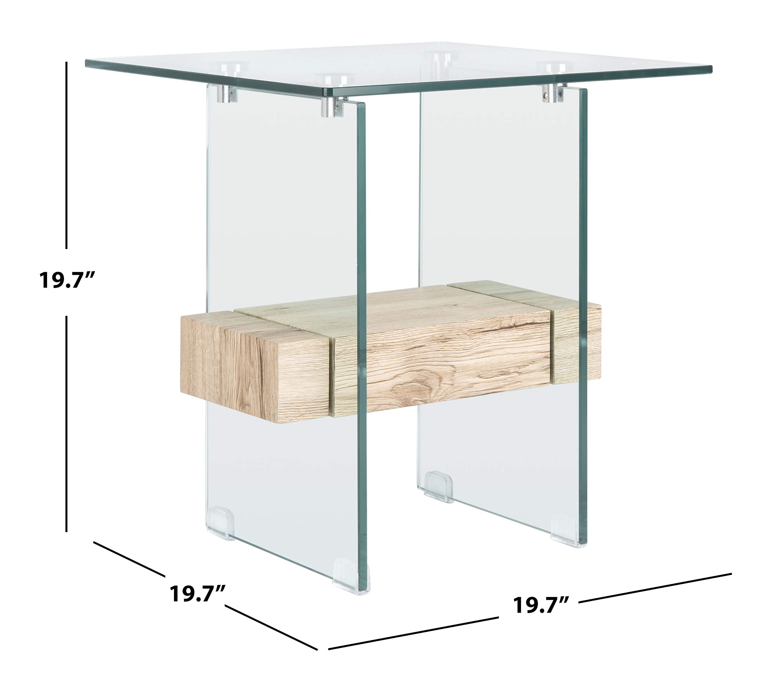 Safavieh Kayley Glass and Natural Wood Accent Table - Modern Side Table for Living Room, Bedroom, or Office Decor