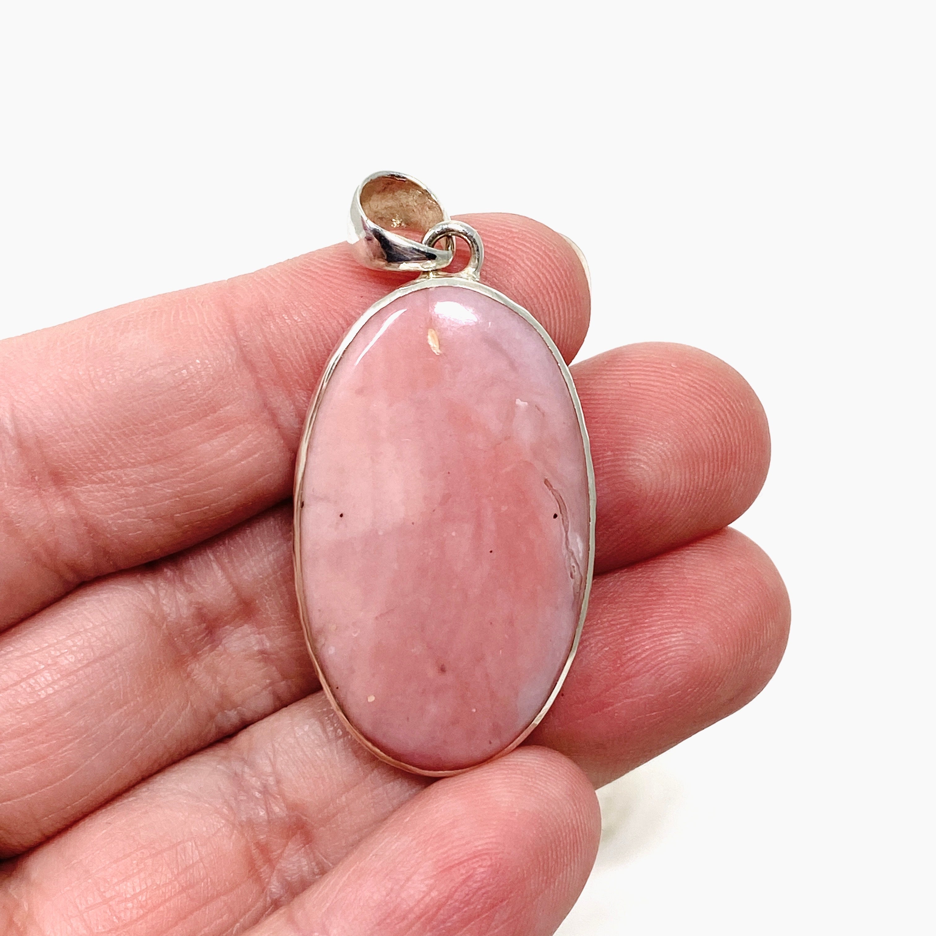 Natural Pink Opal Oval Cabochon Pendant in Handcrafted Hammered Silver Setting - KPGJ4668 | Elegant Jewelry Gift for Women, Perfect for Valentine's Day & Anniversaries