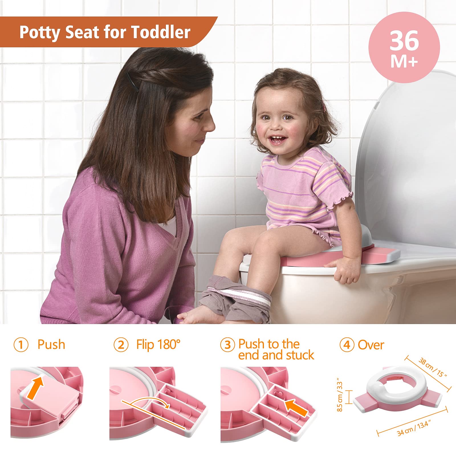MCGMITT Foldable Portable Potty Seat for Toddlers - Kids Travel Training Toilet Chair with Storage Bag for Girls & Boys, Easy to Clean for Indoor & Outdoor Use - Perfect for Camping, Road Trips & Home (Pink)
