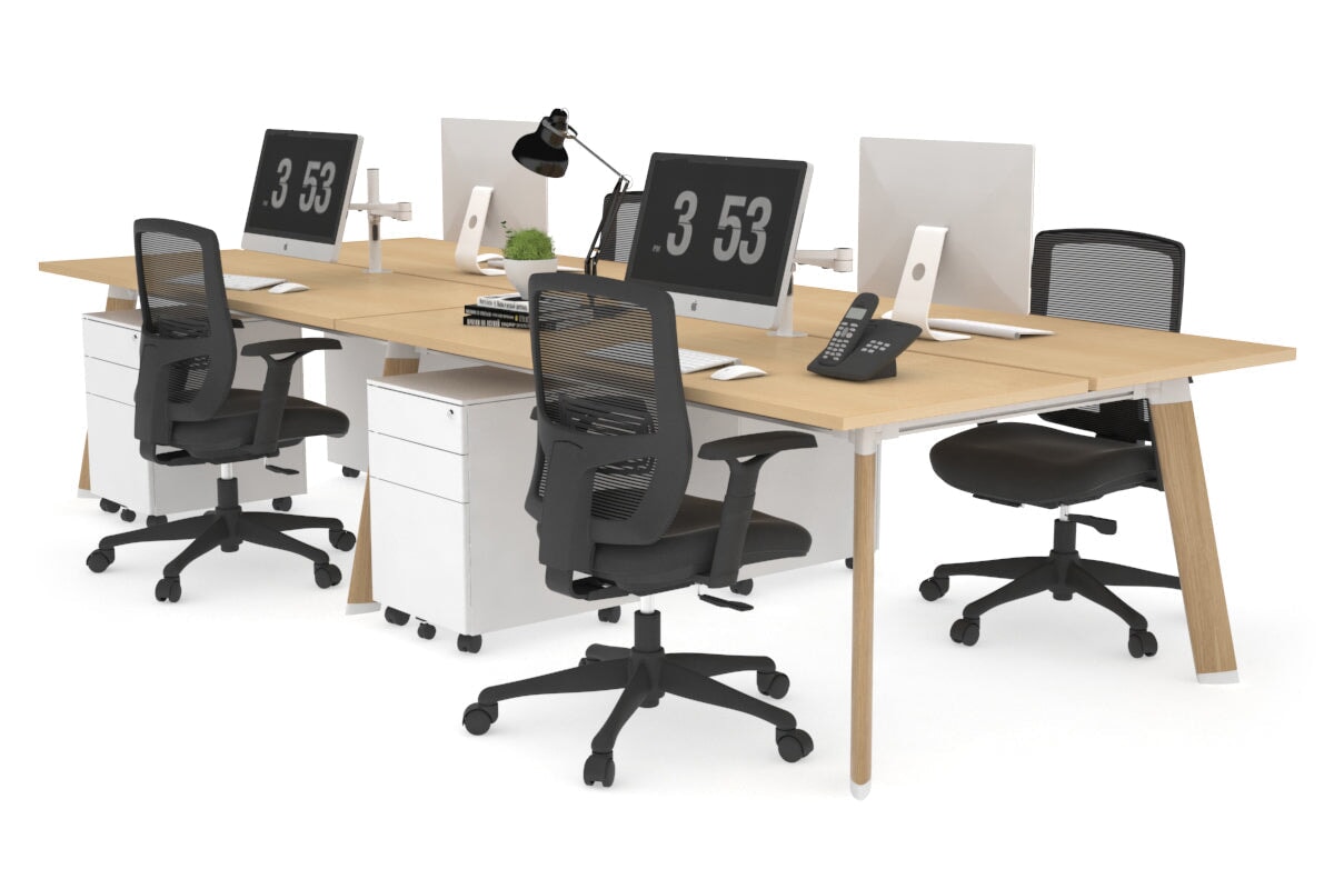 4-Person Wooden Workstation with Imprint Frame - 1400L x 700W Dimensions - Ideal for Office, Home Office & Collaborative Workspaces