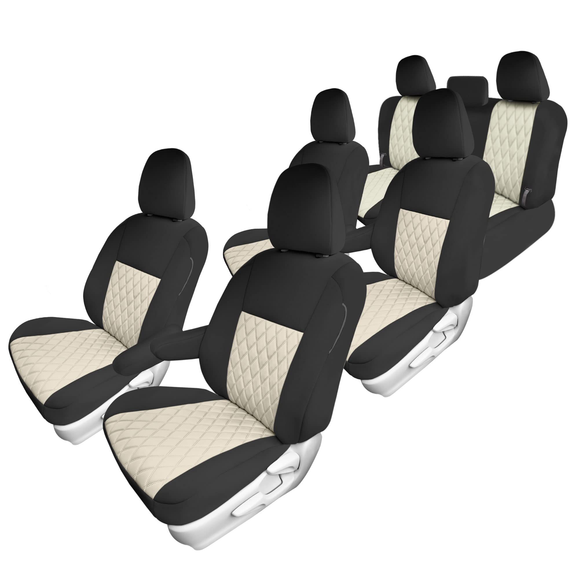 FH Group Custom Fit Car Seat Covers for 2011-2020 Toyota Sienna 7 Passenger - Waterproof & Washable Neoprene Seat Cover Full Set in Beige | Perfect for Family Road Trips, Daily Commutes & Pet Protection
