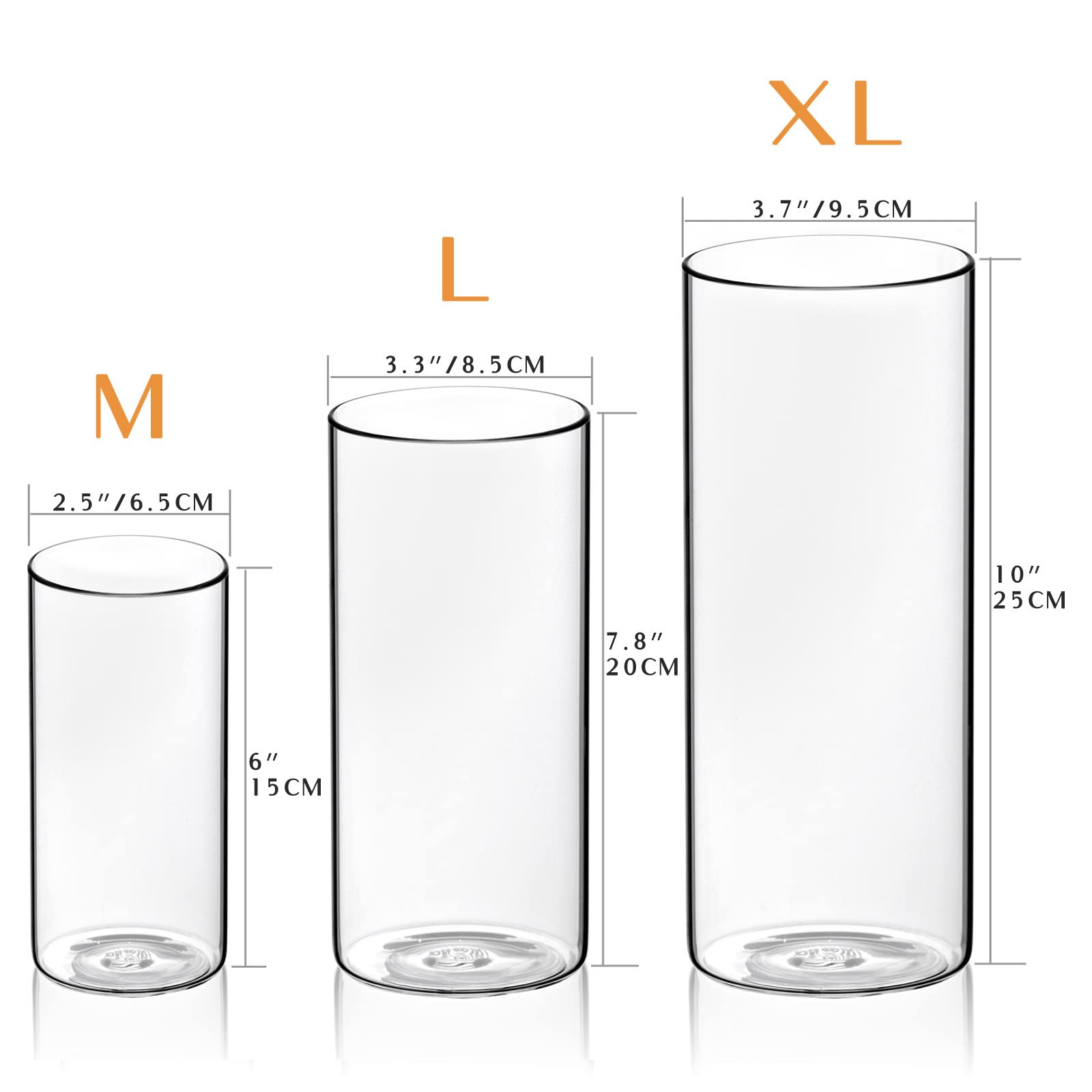 Clear Glass Hurricane Candle Holders Set of 3 (10