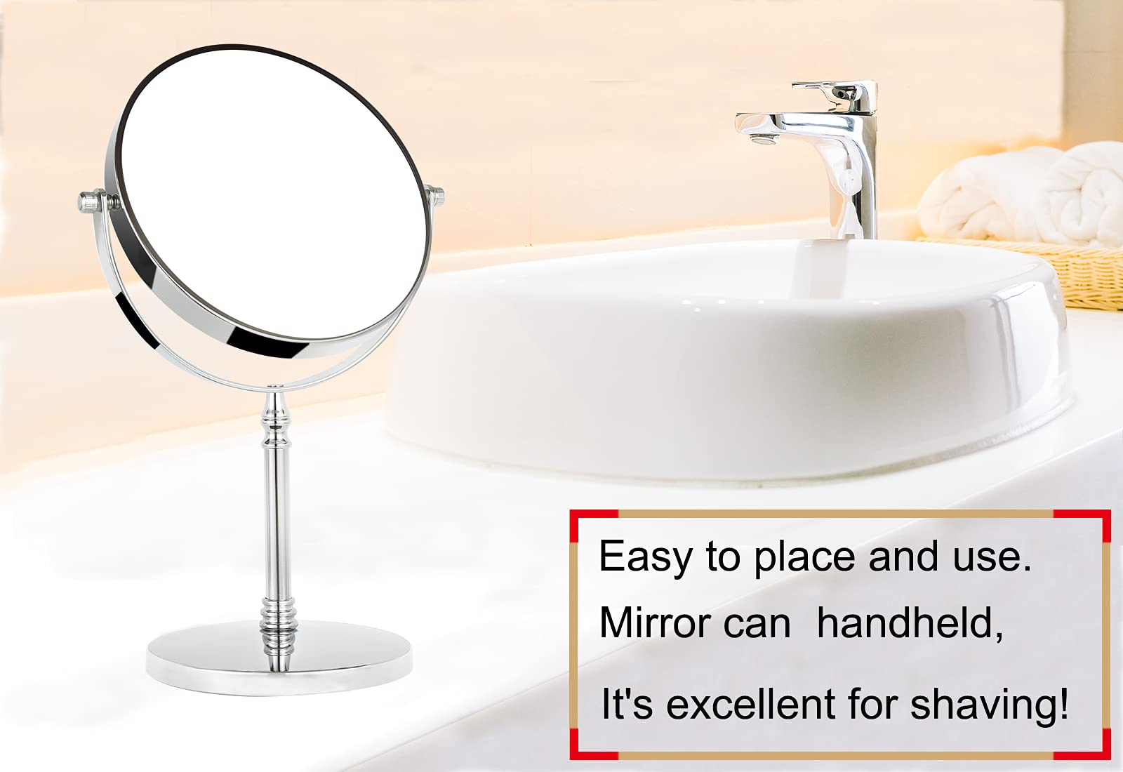 8 Inch 10X Magnifying Mirror with Round Stand - Double Sided 10X/1X Makeup Mirror for Tabletop, Vanity Desk & Bathroom - Perfect for Makeup Application, Skincare Routine & Eyebrow Grooming
