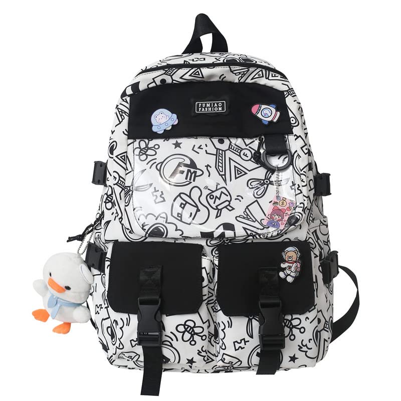 Cute Kawaii Backpack for Teen Girls - Stylish School Bookbag with Pins & Accessories, Aesthetic Travel Backpack for High School & College (Black) - Perfect for School, Travel & Everyday Use
