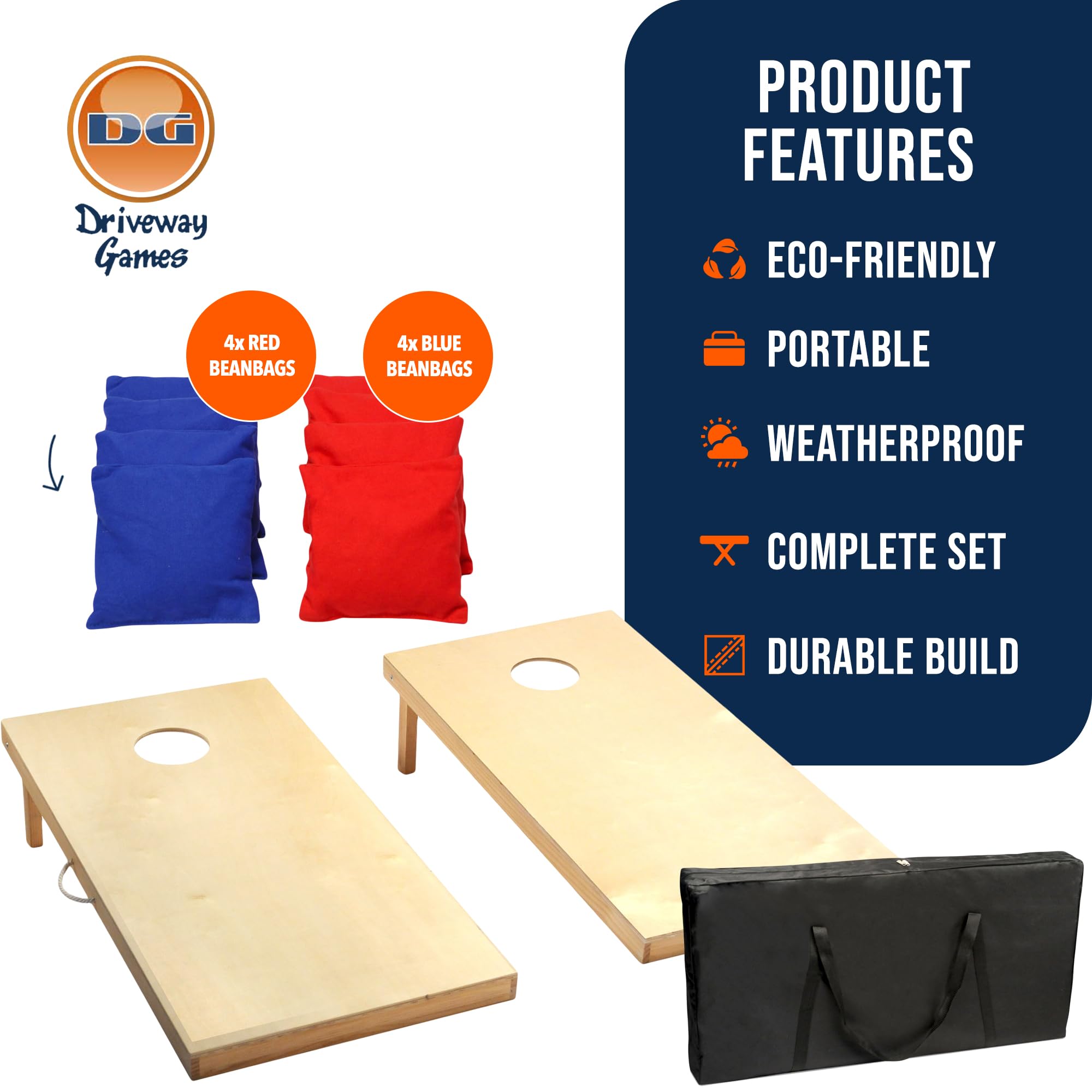 Regulation Size Wood Cornhole Game Set with All-Weather Bags - Outdoor Lawn, Backyard, Tailgate Party & BBQ Games for Adults & Family