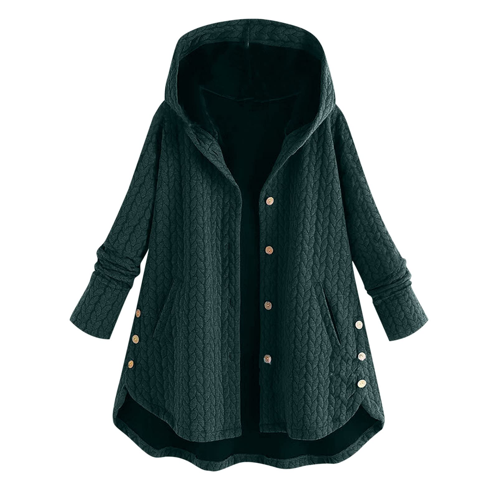 Yclkvgw Plus Size Women's Casual Button-Down Hooded Coat with Pockets - Lightweight Long Sleeve High-Low Jacket for Fall & Spring Outfits | Perfect for Work, Travel and Everyday Wear