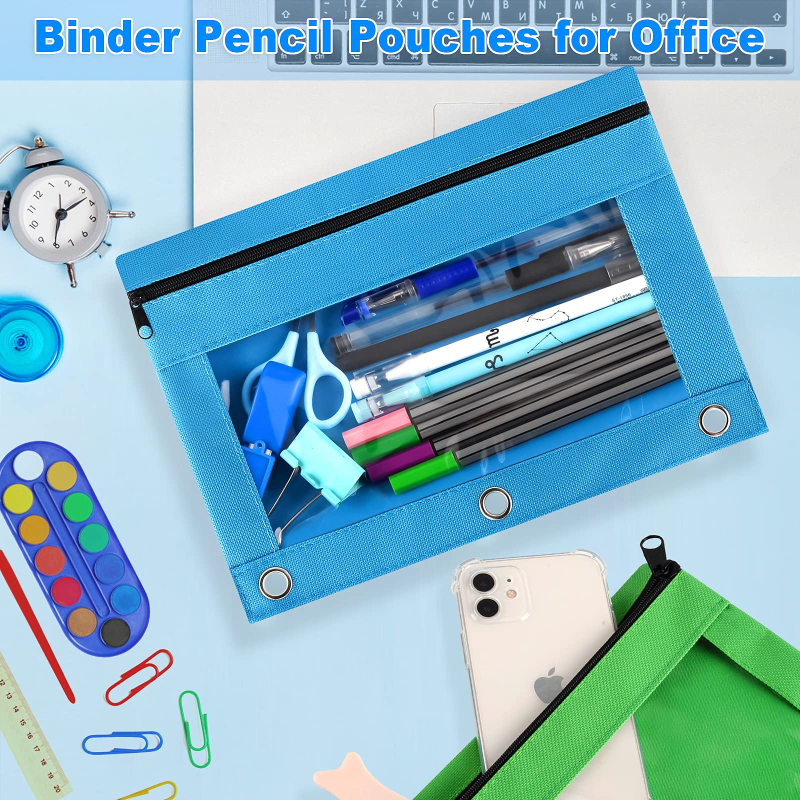 2 Pack Gloween Zippered Pencil Pouch for 3 Ring Binder - Durable School & Office Supplies Pencil Case Organizer (Black) - Perfect for Students, Teachers & Professionals