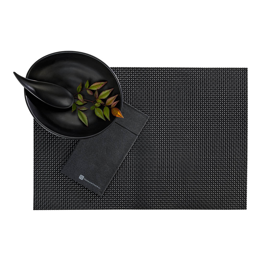 Amalfi Basketweave Black Vinyl Woven Placemats - Set of 6 (16