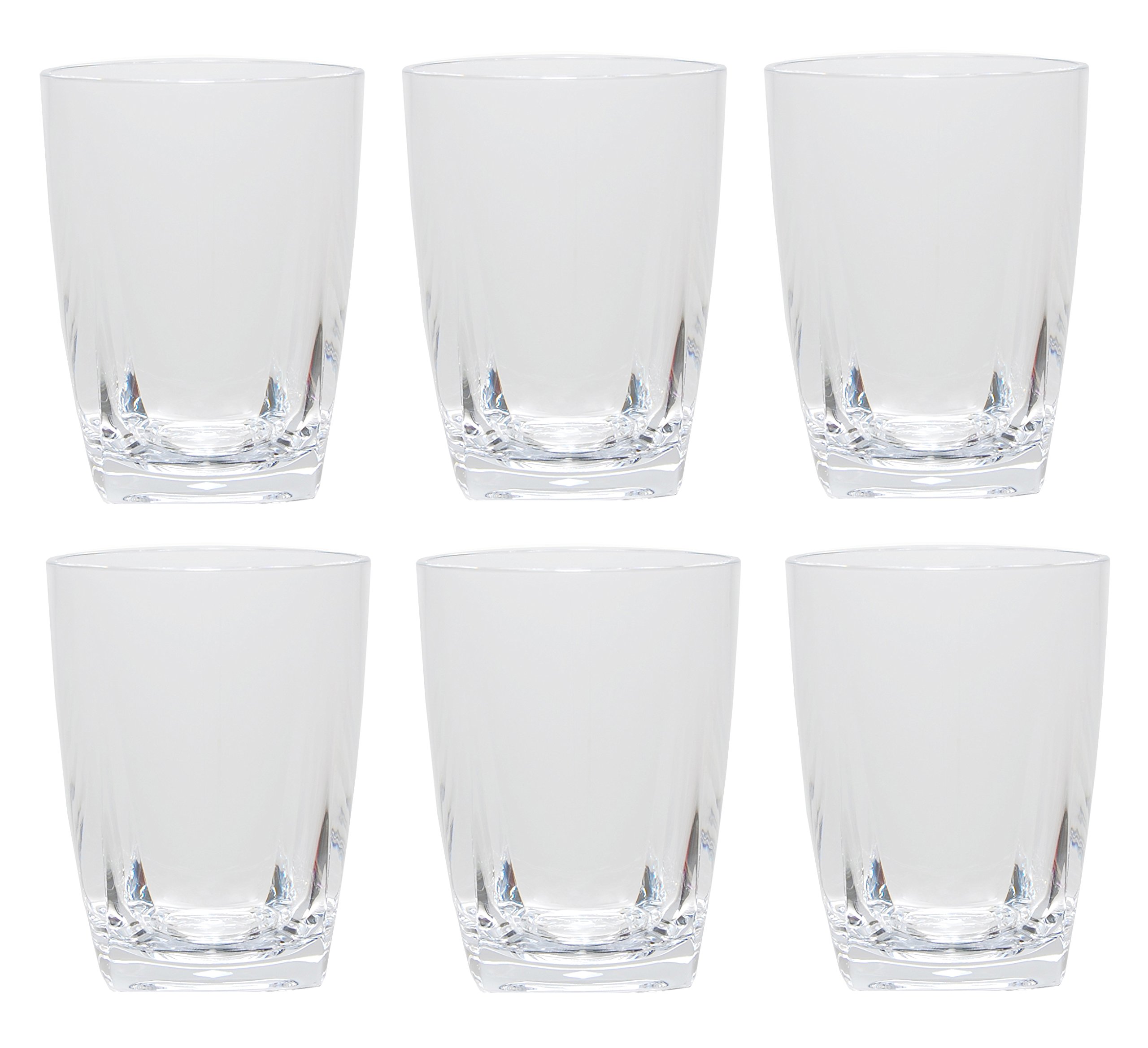 QG 16oz Acrylic Tumbler Set of 6 - Clear Square Base Rocks Glasses for Cocktails & Beverages