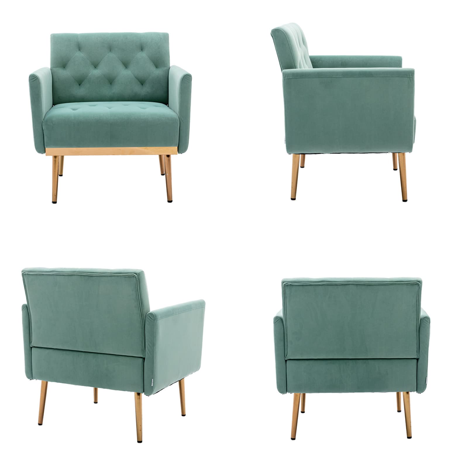 HomVent Modern Accent Arm Chair - Upholstered Barrel Sofa with Gold Metal Legs for Living Room, Bedroom & Home Office - Comfy Single Seater in Mint Green - Perfect for Relaxing, Reading & Enhancing Home Decor