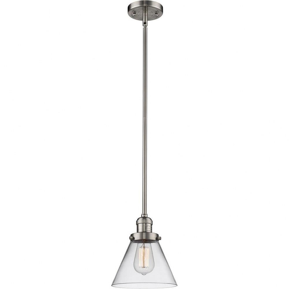 8 Inch Wide 10 Inch High Large Cone Stem Pendant Light - Perfect for Dining Room, Kitchen Island, or Entryway Lighting